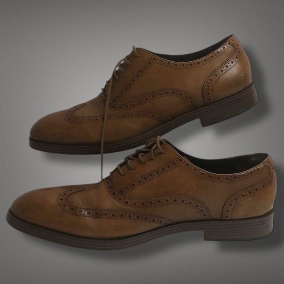 Men\'s Size 13 COLE HAAN Henry Grand Wingtip British Tan Leather Oxford Shoes EUC main image 9